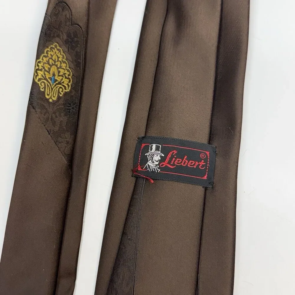 Vintage Liebert Embroidery Skinny Brown Neck Tie